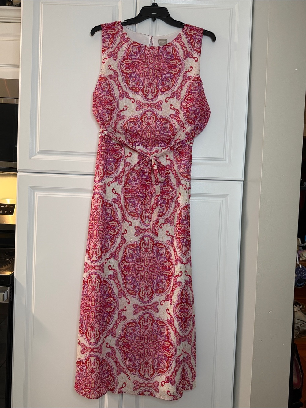 Chico's Pink and White Paisley Tie-Waist Maxi Dress